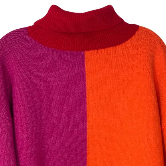 Colorblock Pink Orange Turtleneck Sweater Disco Neon Dopamine Glam Rock Women L - Picture 5 of 10